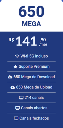 Plano 650 Mb, R$ 139,90